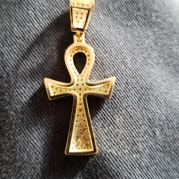 New Sterling Silver Ankh CZ Gold Finish Pendant - Picture 3 of 5